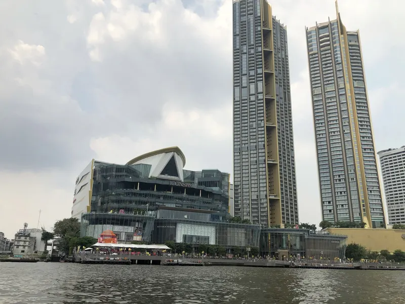 ICONSIAM shopping complex glowing beside the Chao Phraya River