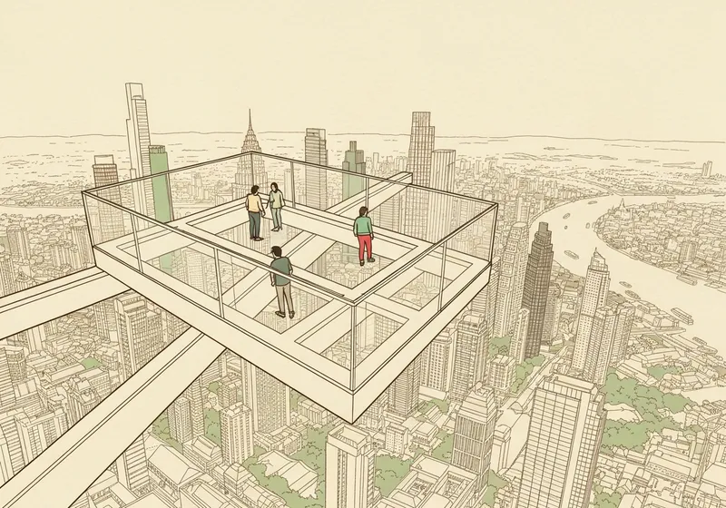Visitors standing on the glass tray at Mahanakhon SkyWalk